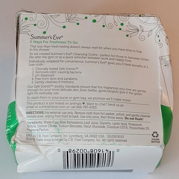 Summer's Eve Aloe Love Cleansing Cloths for Sensitive Skin 16 Wrapped Cloths - Picture 2 of 5